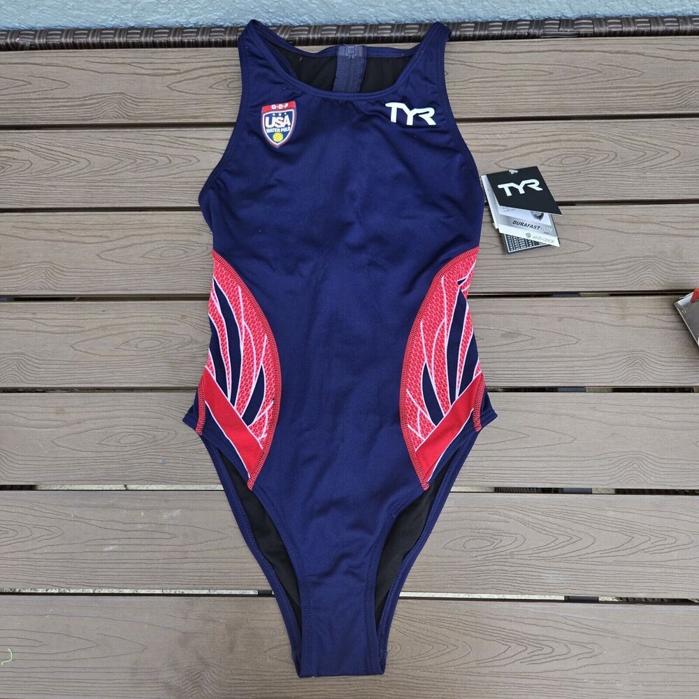 TYR Phoenix Water Polo Womens Breakaway Suit Zipper One Piece Swimsuit Size 34